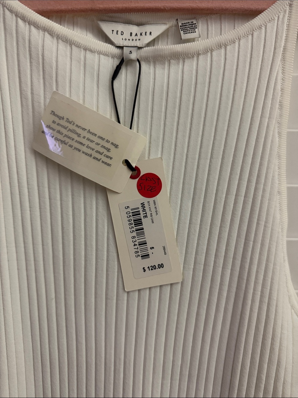 Ted Baker Ivory Ribbed Tank - Picture 2 of 6